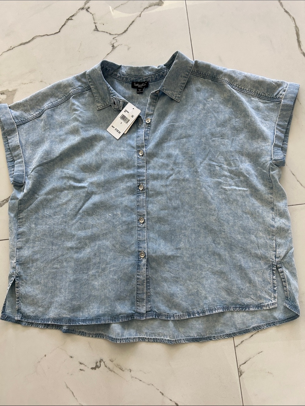 Splendid Washed Light Blue Denim Button-Up Top